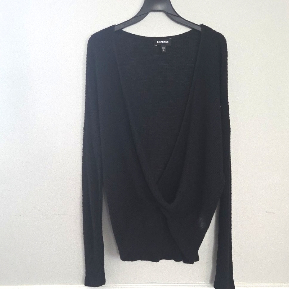 Express Small Black Women's Sweater Faux Wrap Twist Crossover Knit